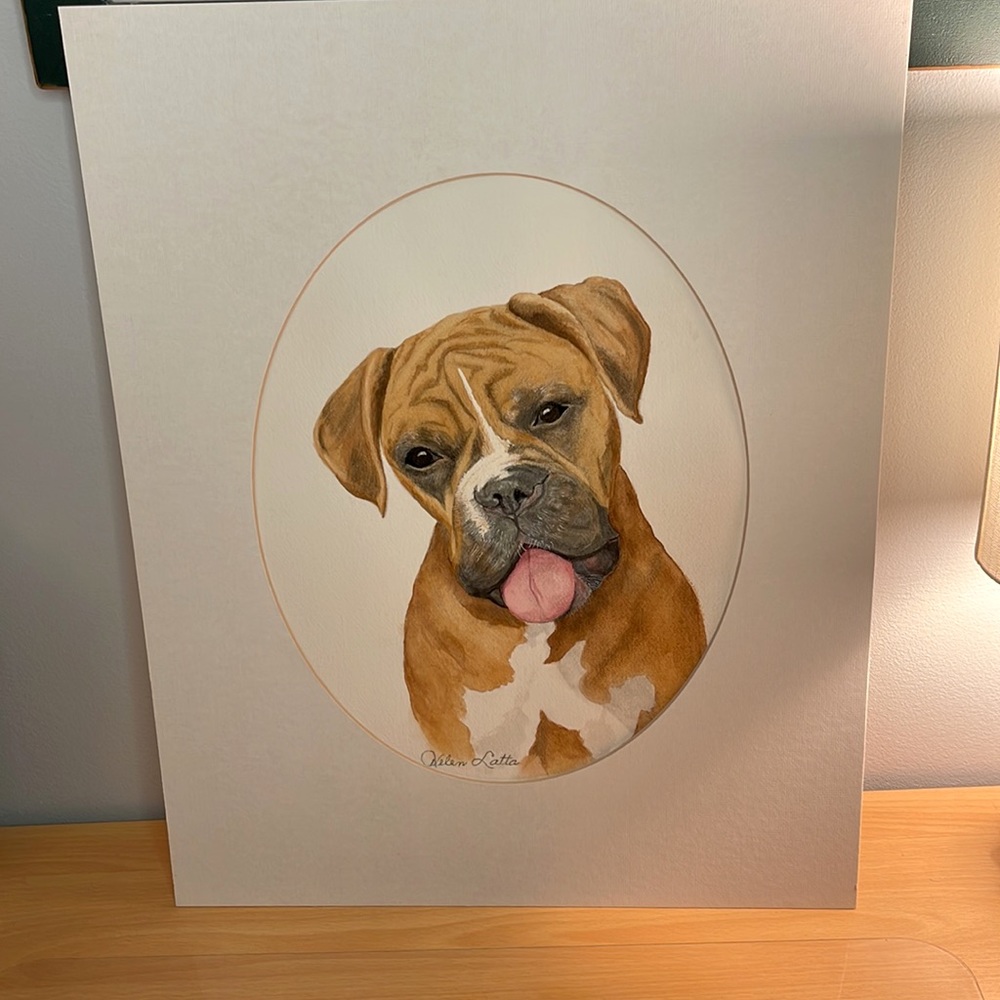 Original Watercolor, Boxer Dog Portrait Painting